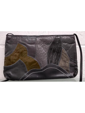 Vintage 70s 80s Bag Gray Leather Patchwork Purse Shoulder Bag Can Be A Clutch!